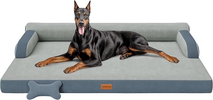CWAWZ XXL Orthopedic Dog Bed, Big Dog Bed for Large Dogs, Dual-Sided Pet Cooling Beds with Memory Foam Washable Cover Nonslip Bottom, Waterproof Pet Couch with Bolsters, Dark Grey by CWAWZ