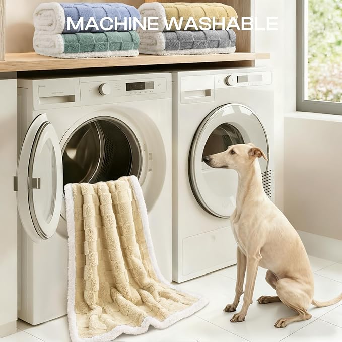 Luciphia Waterproof Dog Blanket, Reversible Fleece & Sherpa, Couch Cover | Soft plush fluffy, washable, puppy, cat, dog bed, crate, car seat, sofa, throw, furniture protector,Yellow,Small(40" x 28") - Image 7