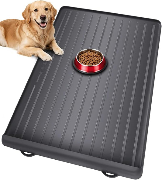 Dog Mat for Food and Water - 39.4" x 27" Large Pet Feeding Mats with Residue Collection Pocket - Waterproof Dog Cat Bowl Mat with High Edges to Prevent Water and Food Spills (Black) | Waterproof Pet Bowl Mat with Residue Collection Pocket and High Edge... by Yessotech