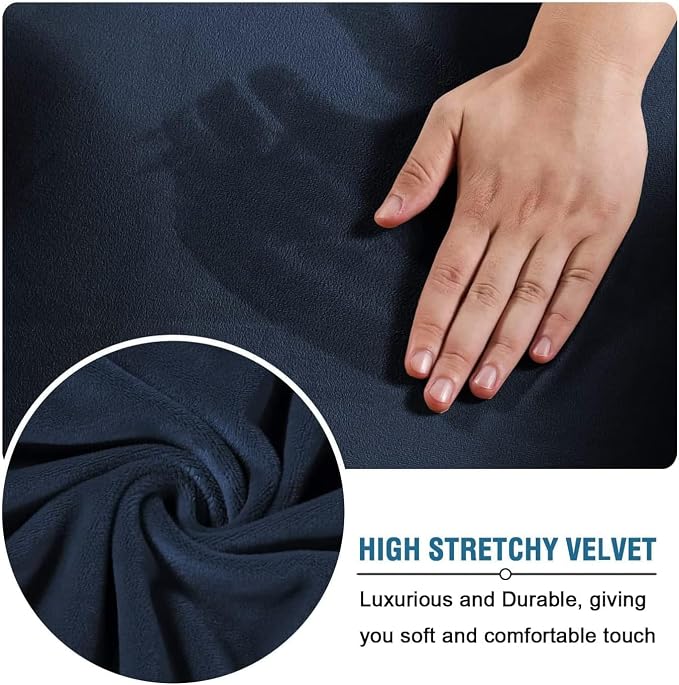 H.VERSAILTEX High Stretch Sofa Slipcover 4 Piece Cover Velvet Furniture Protector Form Fit Thick Velvet Extra Large Sofa Cover for 3 Cushion Couch Width Up to 97 Inch (Large Sofa, Navy) - Image 5