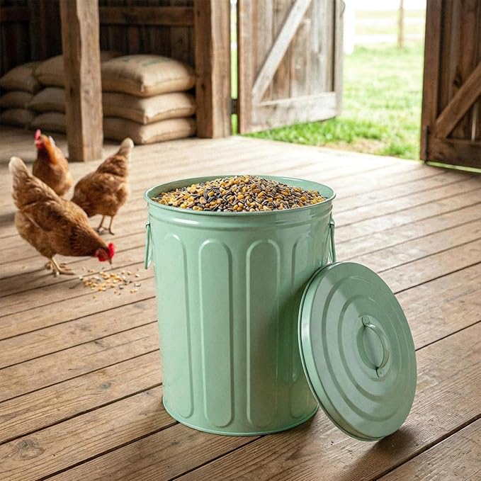 Plexon 5 Gallon Small Metal Trash Can with Lid Outdoor Galvanized Steel Bucket with Lid 5 Gal Storage Can for Dog Food Bird Seed Storage Container, Green 2 Pack - Image 5