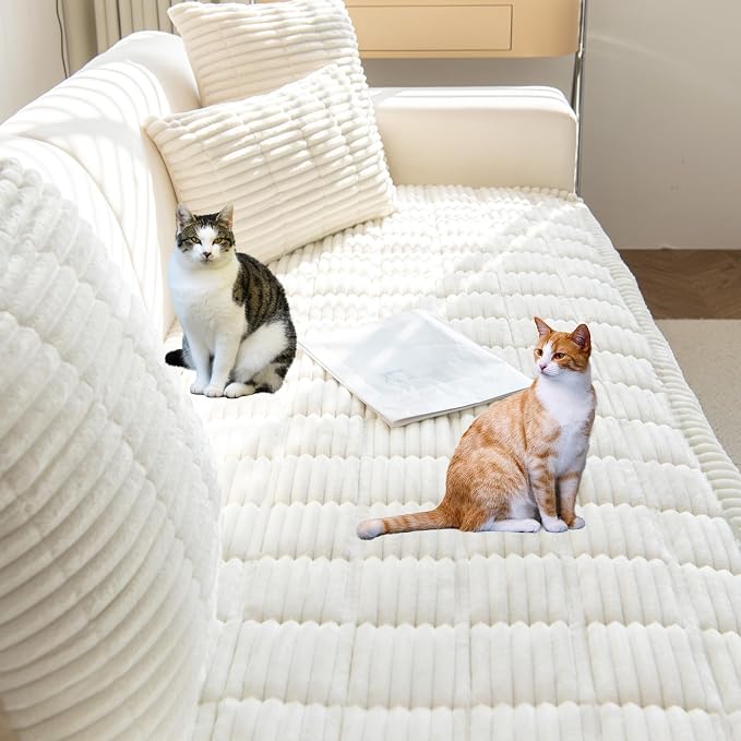 Mivnue Pet Couch Cover, Couch Covers for Dogs, Washable Dog Sofa Covers Couch Protector, Fuzzy Non Slip Couch Slipcover Pet Friendly (White, 27.6" x 59.1") - Image 5