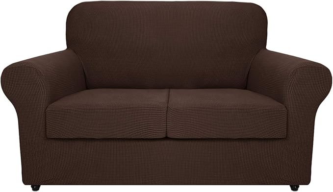 MAXIJIN 3 Piece Couch Covers for 2 Cushion Couch Super Stretch Loveseat Slipcover Dogs Pet Proof Fitted Furniture Protector Spandex Non Slip Sofa Love Seat Cover Washable (Loveseat, Coffee) by MAXIJIN
