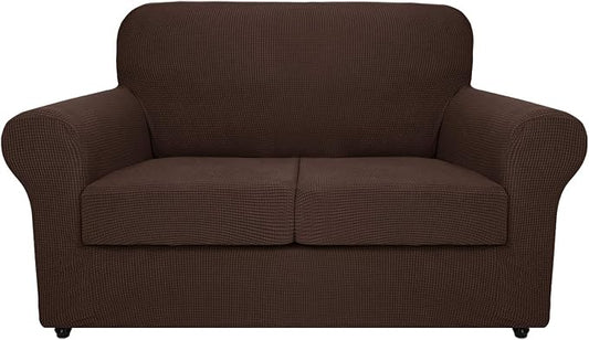 MAXIJIN 3 Piece Couch Covers for 2 Cushion Couch Super Stretch Loveseat Slipcover Dogs Pet Proof Fitted Furniture Protector Spandex Non Slip Sofa Love Seat Cover Washable (Loveseat, Coffee) by MAXIJIN