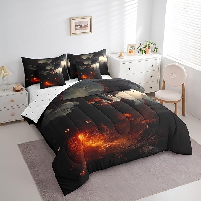 3D Dragon 7Pcs Bedding Sets Bed in a Bag Fierce Wildlife Comforter Flying Dragon Bedroom Comforter with Sheets Full 7-Piece(1 Comforter, 1 Flat Sheet 1 Fitted Sheet 2 Pillowcases and 2 Pillow Shams) - Image 2