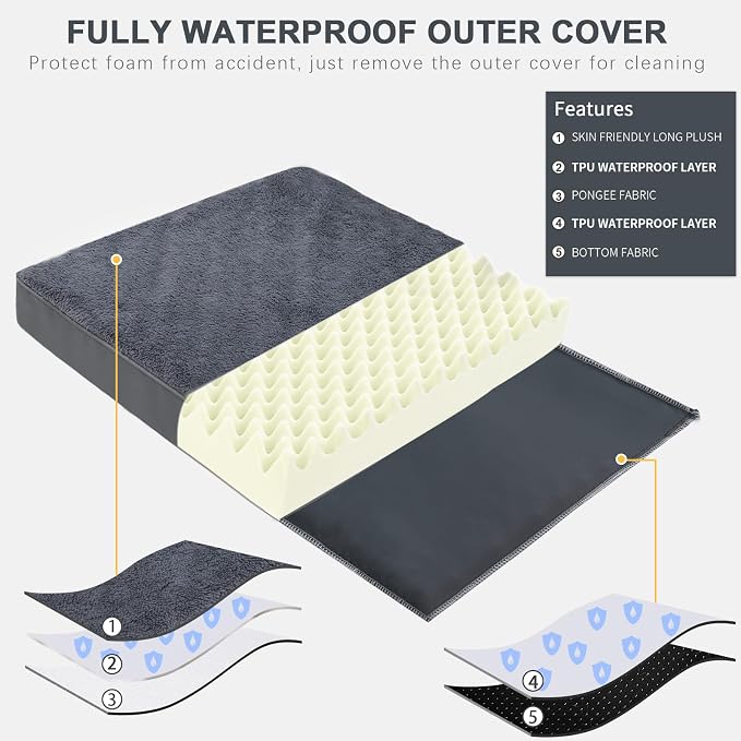 Waterproof Large Size Dog Crate Bed Orthopedic 36x27 Grey | Removable Washable Cover, Egg Crate Foam, Soft Plush Flat Pet Mat, Non-Slip Bottom, Fits Large Dogs Up to 65 lbs - Image 3