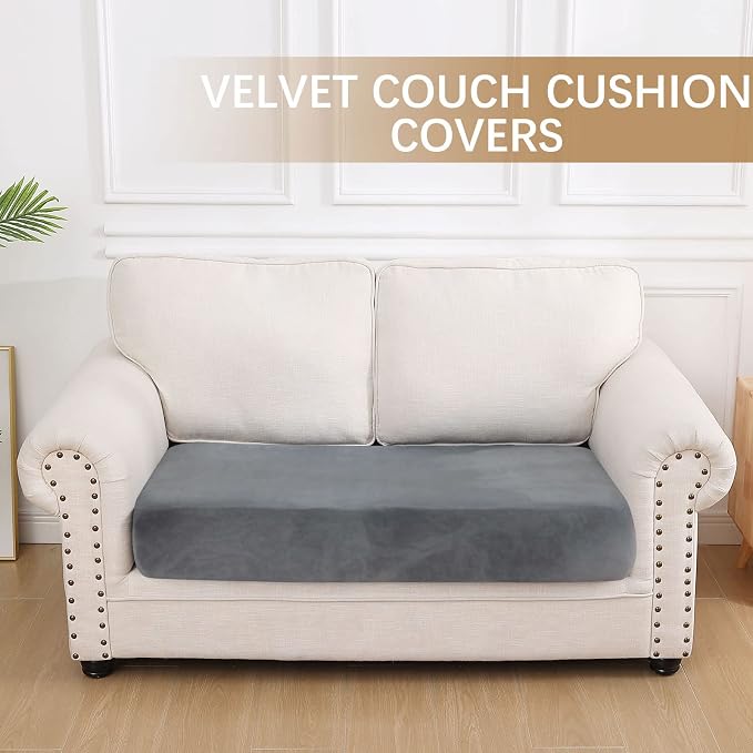 hyha Velvet Couch Cushion Covers, Sofa Covers for 2 Cushion Couch Washable | Soft Plush Sofa Slipcover, Elastic Bottom, Non-Slip Wear Resistant Furniture Protector, Ideal For Pets & Kids, Medium - Image 5