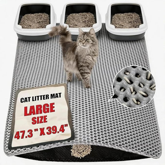 Cat Litter Mat XXL(47.3" x 39.4") - Large, Double-Layer, Non-Toxic, Easy Clean, Durable, Gray by Aurorique