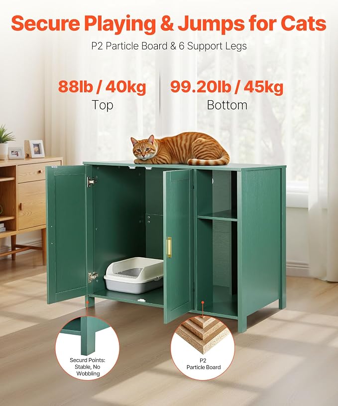 VEVOR Cat Enclosure, 41.3 in Self Cleaning Litter Box Cabinet, with Drawer & Detachable Divider, Automatic Litterbox Enclosure with Built-in Power Outlet, Fits Most Smart Litterboxes - Image 3