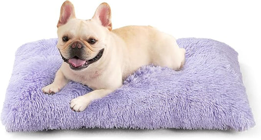 EHEYCIGA Fluffy Dog Crate Bed for Medium Dogs, Plush Crate Pad, Purple | Calming Anti Anxiety Medium Dog Bed, Washable Soft Warm Faux Fur Crate Mat with Non-Slip Bottom by EHEYCIGA
