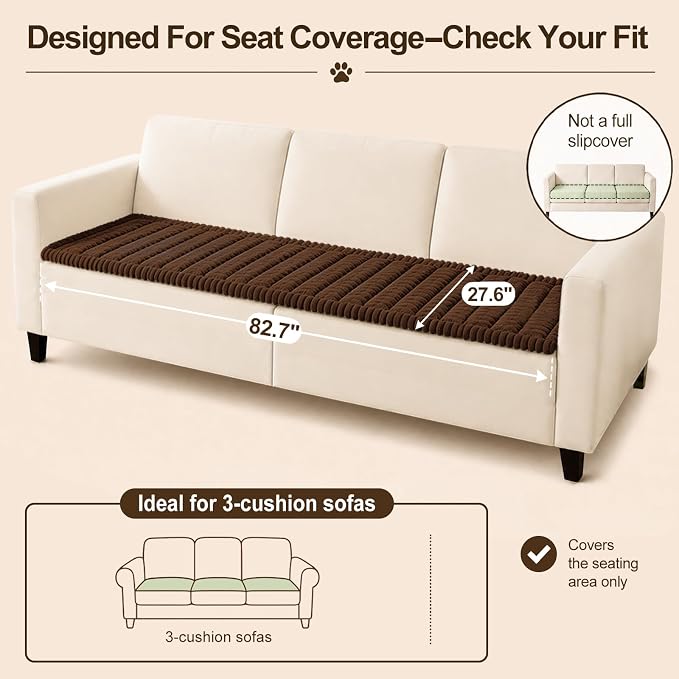 decorUhome Couch Cover for Dogs, Non Slip Fuzzy Thick Pet Sofa Protector | Pet Friendly, Machine Washable, Fits 3-Cushion Sofa, Protects Against Pet Hair & Daily Messes, Brown, 27.6" x 82.7" - Image 10