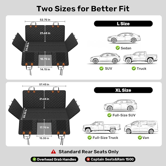 Zanch Heavy-Duty Dog Car Seat Cover, Flat Solid Back Seat Extender for Multi Large Dogs, Hard Bottom Supports 450 lb, Waterproof Scratchproof Hammock Protector, Standard for Cars, SUV, Trucks, Black - Image 7
