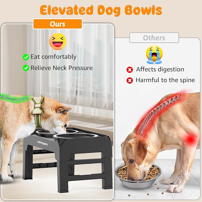 URPOWER Raised Dog Bowls 4 Height Adjustable Elevated Bowl Stand | Stainless Steel Water Bowl Non-Slip Dog Food Bowls Stand for Small Medium Large Dogs and Pets - Image 5