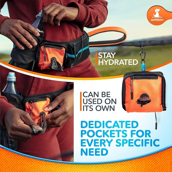 SparklyPets Active Waist Leash for Dog Walking Pack – Hands Free Dog Leash for Medium & Large Breeds – Complete Gear with Phone Holder, Detachable Poop Bag, Treat Pouch, and Bottle Holder - Image 3
