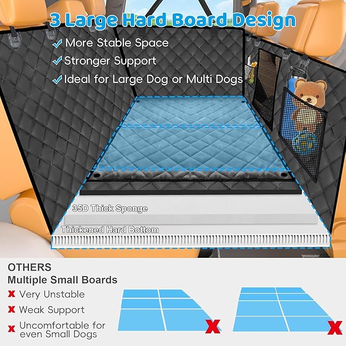 URPOWER Back Seat Extender for Dogs, Large Hard Bottom Dog Car Seat Cover | Supports 550 lbs, Stable 3-Panel Hard Bottom, Added High-Density Foam for Comfort, Waterproof 900D Oxford, 45% More Space - Image 6