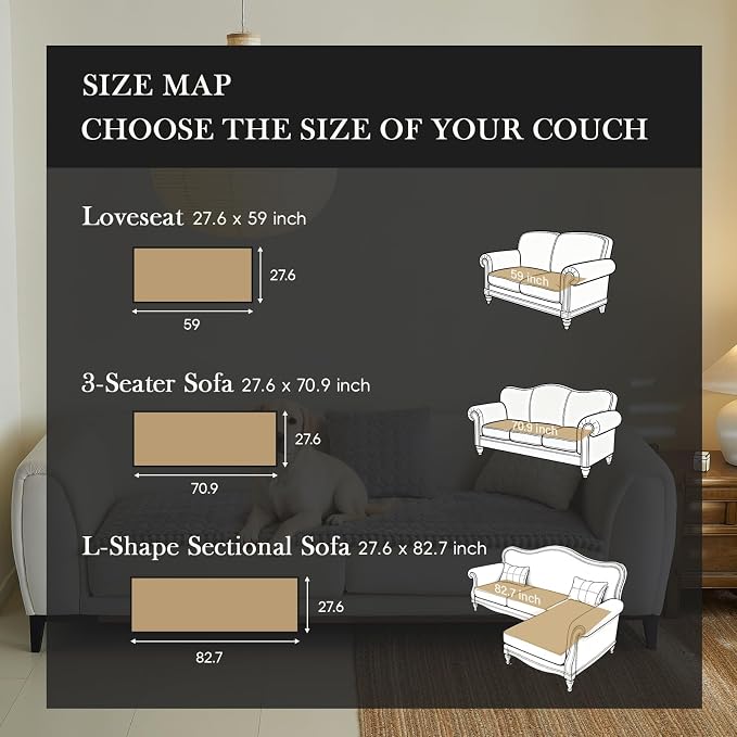 Circular Grid Couch Cover for Dogs Washable - Non Slip Thick Soft Pet Sofa Protector for 3 Cushion Couch Large Silicone Particles Furniture Mat for Cats Sectional Slipcovers - Image 2