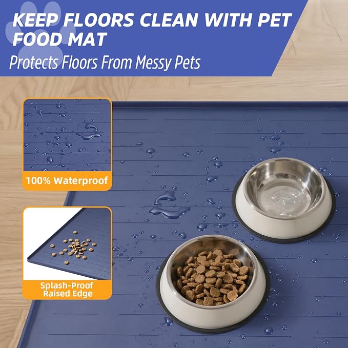 Large Dog Mats for Food and Water, 32"x24" Waterproof Pet Food Mats for Floor Nonslip Silicone Bowl Mats with Raised Edges - Image 5