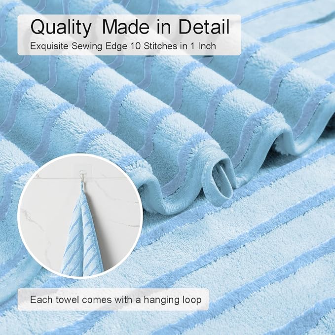 Mistyrose Blue Bath Towels - 8 Pack Large Absorbent Microfiber Set - 2 Oversized Bath Sheets, 2 Hand Towels, 4 Washcloths for Family, Hotel, Spa, Gym - Image 4