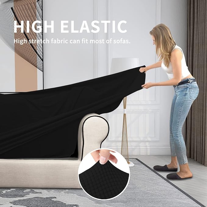 Easy-Going 3 Pieces Stretch Oversized Loveseat Couch Cover for 2 Cushion Couch Sofa Cover for Dogs Washable Sofa Slipcover Elastic Furniture Protector for Pets (Black, Oversized Loveseat) - Image 4