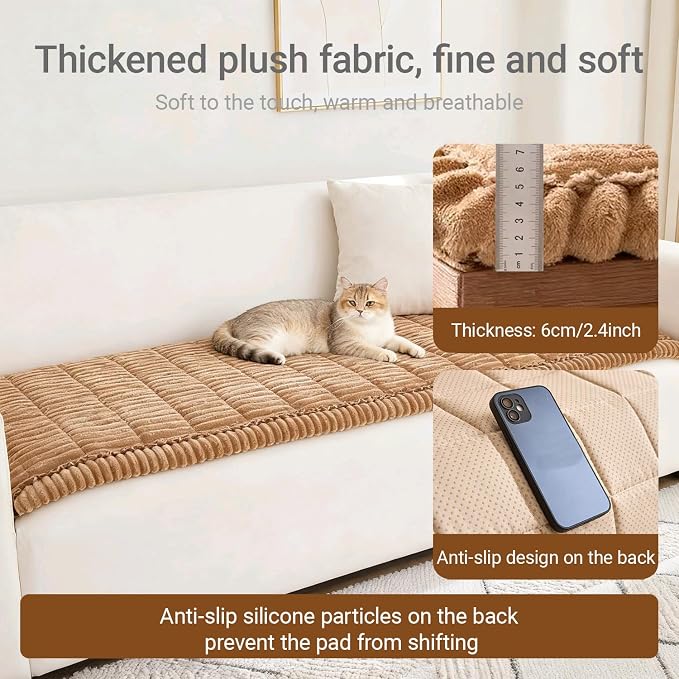 Pet Couch Cover Dogs Washable Non-Slip Couch Protector Fuzzy Cat Sofa Covers for 3 Cushion Sofa Pet Friendly Couch Protector Dog Mat for Couches and Sofas Coffee, 27.6 x 82.7 - Image 2