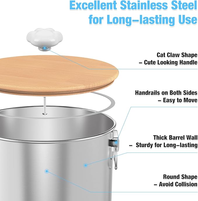 25 Lbs Large Stainless Steel Dog Food Storage Container with Lids Airtight to Keep Food Fresh, Metal Pet Food Bin Claw Handle Easy Clean & Use for Big Dog Multiple Pet, Long-Lasting Cat Food Storage - Image 4