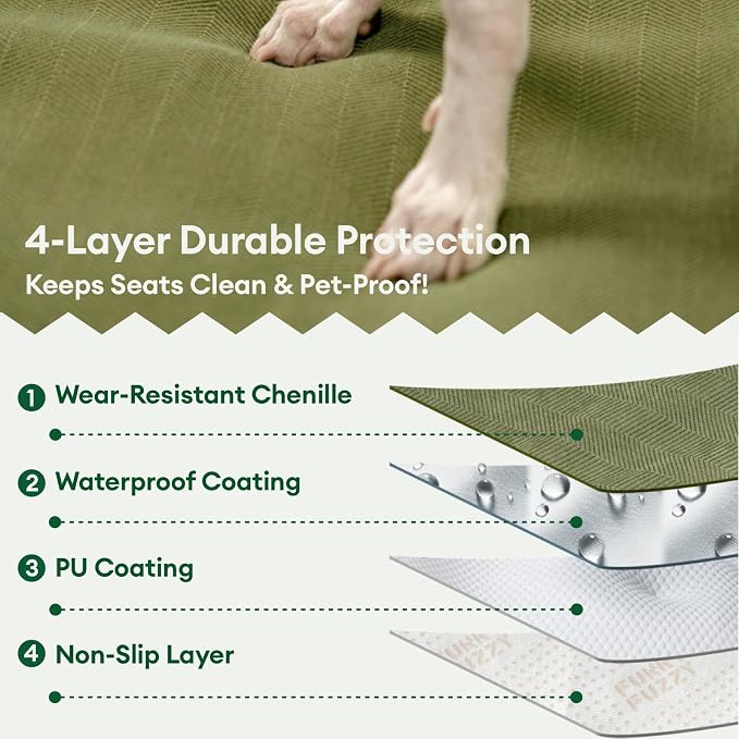 FUNNY FUZZY Dog Car Seat Cover for Back Seat, Back Seat Pet Cover for Dogs Waterproof, Scratchproof Dog Backseat Cover, Non-Slip Bench Car Seat Protector, Universal Fit Most Cars, SUVs, Trucks, Green - Image 7