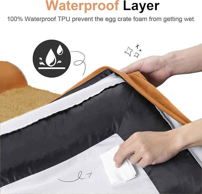 NANUYA Orthopedic Dog Bed for Jumbo Dogs, 53 x 42 Inch, Orange | Egg crate foam for joint support, 3-sided bolster pet sofa, waterproof lining, washable cover, and non-skid base - Image 4