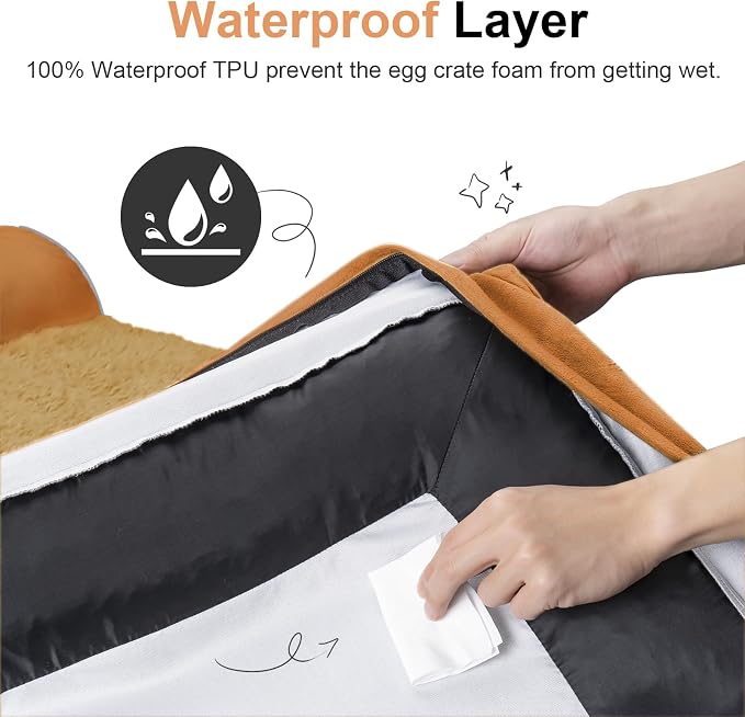NANUYA Orthopedic Dog Bed for Small Dogs, 24 x 16 Inch, Orange | Egg crate foam for joint support, 3-sided bolster pet sofa, waterproof lining, washable cover, and non-skid base - Image 4