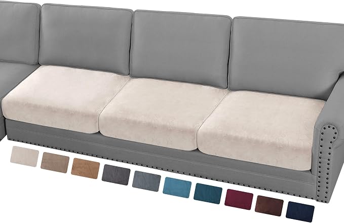 PrinceDeco Sectional Couch Cushion Covers 3 Pieces Velvet Separate Couch Cover Extra Large Stretch Sofa Slipcover Washable Furniture Protector for Sectional Sofa(Each Width Up to 40", Ivory) by PrinceDeco