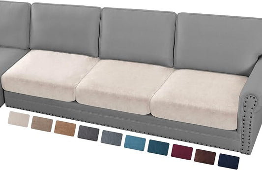 PrinceDeco Sectional Couch Cushion Covers 3 Pieces Velvet Separate Couch Cover Extra Large Stretch Sofa Slipcover Washable Furniture Protector for Sectional Sofa(Each Width Up to 40", Ivory) by PrinceDeco
