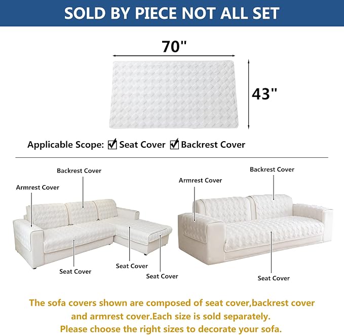 Eismodra Sectional Couch Covers,L Shape Sofa Slipcover Furniture Protector for Dogs Cats Pet Chaise Lounge 3 Cushion Couch Loveseat,White 43 x 70 inches (Only 1 Piece) - Image 5
