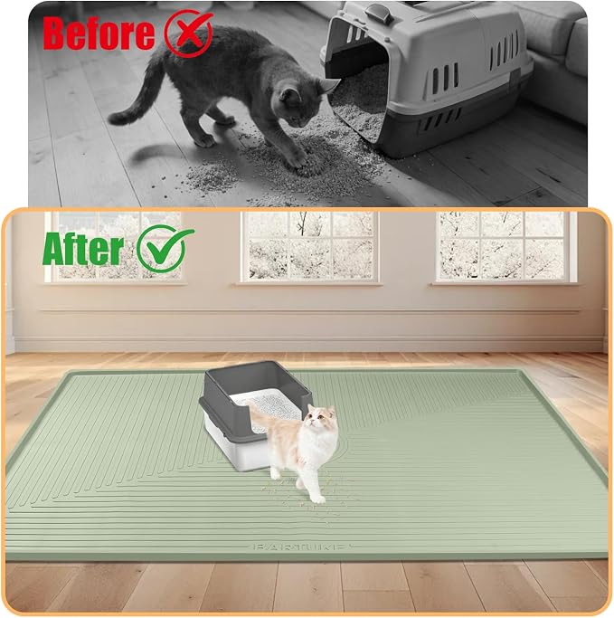Silicone Cat Litter Mat 50" x 36" Cat Mat for Litter Box, Green | Extra Large Cat Litter Trapping Mat for Floor, Waterproof, Non-Slip Kitty Litter Box Mat with Raised Edge, Easy to Clean - Image 5