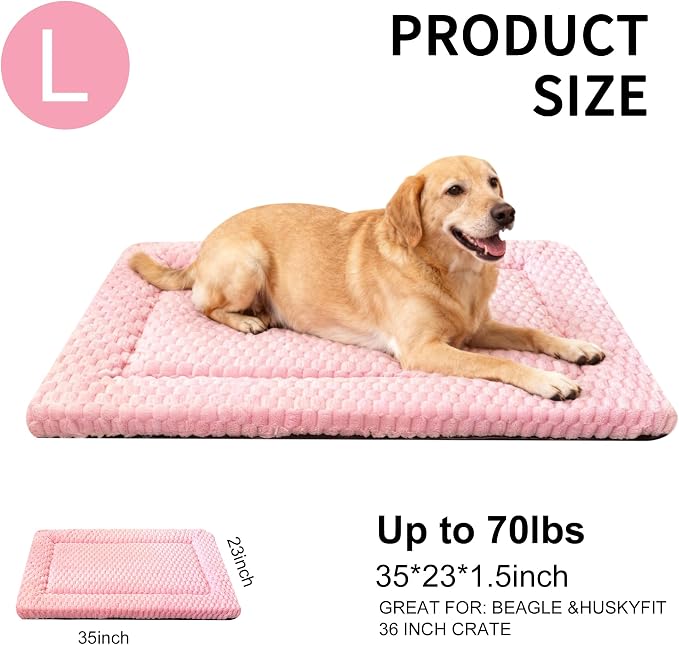 Dog Bed Mat, Reversible Dog Crate Pad - Washable Kennel Mat with Soft Support Foam, Flat Kennel Pad for Dogs & Cats, Double Pet Bed Perfect for Cage (Pink, 35" L x 23" W x 0.8" Th) - Image 3