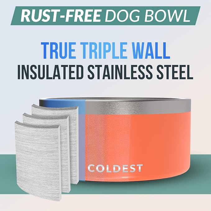Coldest Dog Bowl - Anti Rust Metal, Non Slip, 3 Layers Insulated Stainless Steel Dog Bowls - Spill Proof & Heavy Duty - Water Bowl for Dogs, Cats & Pets, Dish Washer Safe (200 oz, Candy Red Glitter) - Image 3