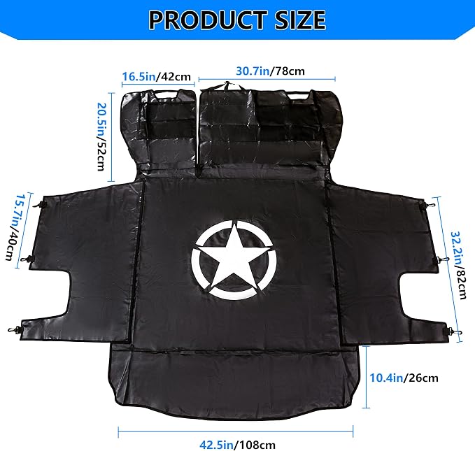 Dog Car Seat Cover for 2007-2025 Jeep Wrangler JK JL 4 Door Waterproof Cargo Liner Car Seat Protector Heavy Duty Scratch Proof Dog Hammock with Nonslip Bottom, Star - Image 9