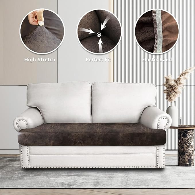 ANARACHON Leather Look Couch Cushion Covers Sofa Seat Slipcovers Sets Couches Furniture Protector for Sectional Armchair Loveseat Pets Kids Stretch Spandex Fabric (1 T-Cushion loveseat, Brown) - Image 6