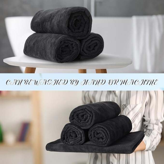 SmoothNovelty 16 Pack Microfiber Bath Towels Bulk 27'' x 60'' Oversized Beach Towel Highly Absorbent Extra Large Soft Drying for Shower Pool Salon Sauna Bathroom Gym Party (Simple,Black) - Image 4