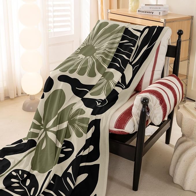 Erosebridal Black Sage Green Flower Couch Cover Abstract Floral Sofa Cover 71" X 91" Vintage Aesthetic Minimalist Sofa Protector for Pet Cats Kids Groovy 70S Modern Washable Couch Protector, Non Slip - Image 3