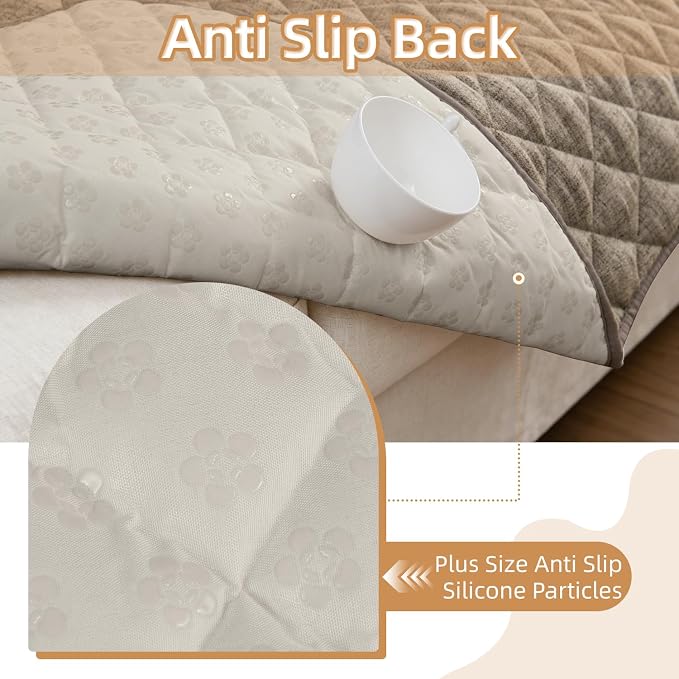 Dog Couch Cover for Sofa 100% Waterproof Faux Linen Sofa Covers for 3 Cushion Couch Washable Pet Friendly Sofa Slipcovers Non Slip Quilted Furniture Seat Protector (27.6x71 in, Khaki) - Image 4