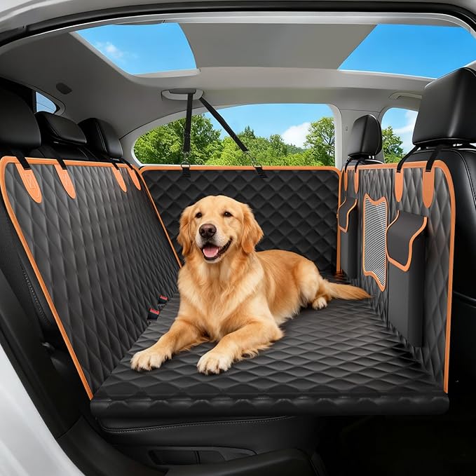 Dog Seat Cover for Back Seat, Hard Bottom Car Seat Cover for Dogs | Back Seat Extender Holds 500 lbs, Waterproof Back Seat Pet Cover for Dogs, Dog Hammock Travel Accessories for Car,SUV,Truck by Unknown