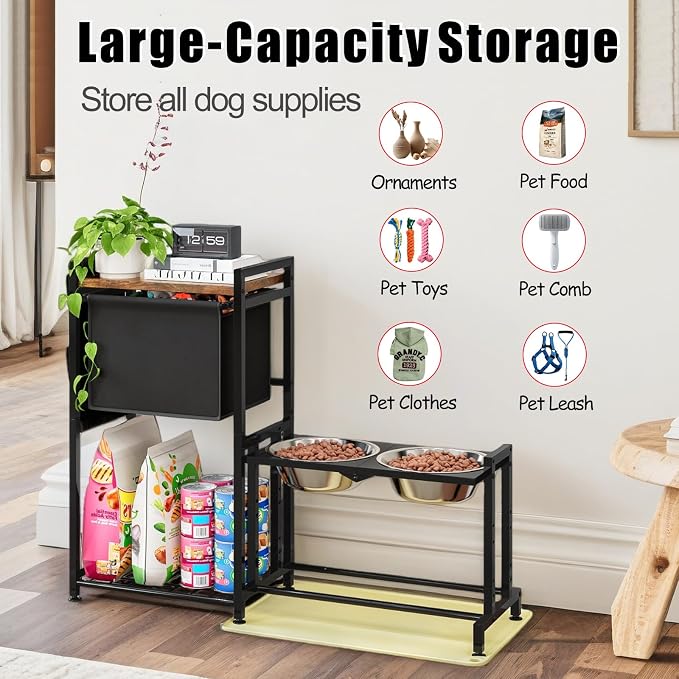 INGIORDAR Dog Bowls Elevated 3 Height Adjustable Feeding Station Storage | Metal Pet Food Feeder Dish Station Non-Slip Dog Bowl Stand Stainless Steel Food Water Bowl for Medium Large Small Dogs - Image 7