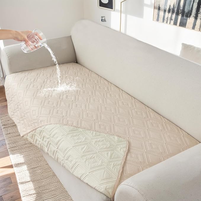 Genina 100% Waterproof Couch Cover for 4 Cushion for Dogs, Anti-Slip Sofa Covers Washable Couch Covers for Sectional L Shape Furniture Cover, 1 Piece (Beige, Sofa X-Large) by Genina