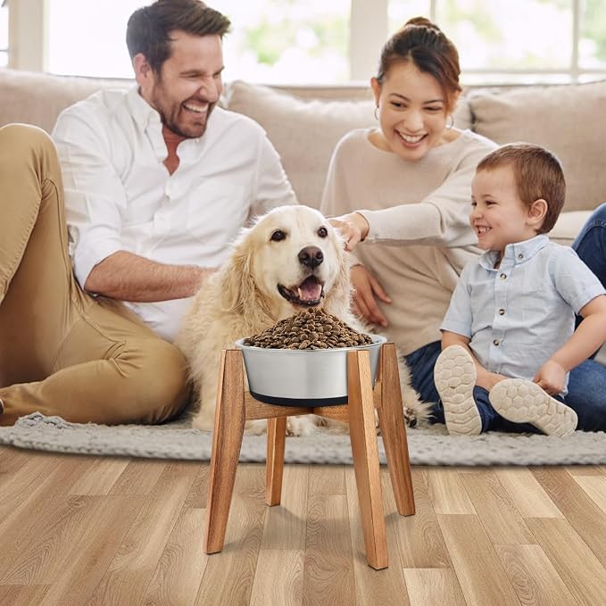 RAINBLELAND Raised Wooden Dog Bowl Stand for Large Dogs, Fits 9 Inch Bowls | Solid Acacia Hardwood with a premium furniture-quality design that complements modern home décor. - Image 2