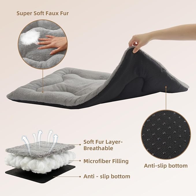Dog Bed 22" for Metal Crate Pad, Washable Kennel Mat for Small Puppy & Cats | Soft faux rabbit fur, non-slip,machine wash/dry, plush cushioning, for crates, floors & travel, multiple sizes for all breeds - Image 4