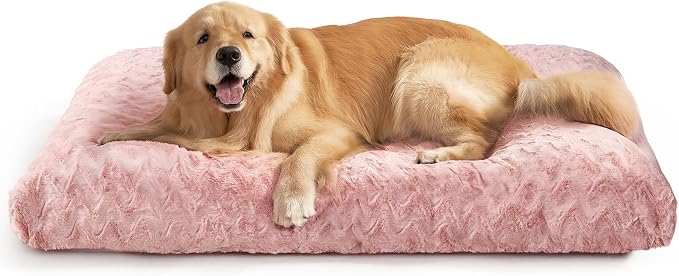 EHEYCIGA Washable XL Dog Bed for Crate 41x27 Inch, Kennel Pad for Extra Large Dogs Up to 65 lbs, Plush and Comfy Pet Sleeping Mat, Pink by EHEYCIGA