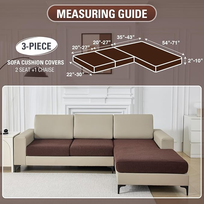 Couch Cushion Covers for Sectional Sofa Stretch Sofa Slipcovers Washable Wear-Resistant Sectional Couch Covers L Shaped Seats Furniture Protectors for Pets(Brown, 2 Seater + 1 Chaise) - Image 2