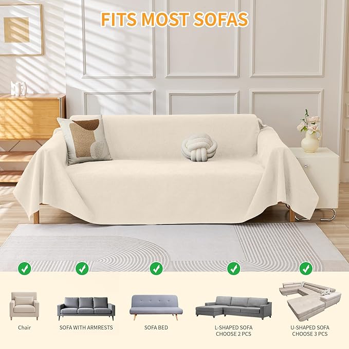 Deep Dream Cat-Scratch Resistant Couch Cover, Waterproof Sofa Cover for 3 Cushion Couch Washable, Pet Friendly Couch Protectors Anti Slip Thickened Sofa Slipcovers for Dogs Pets, 71" x 134", Beige - Image 6