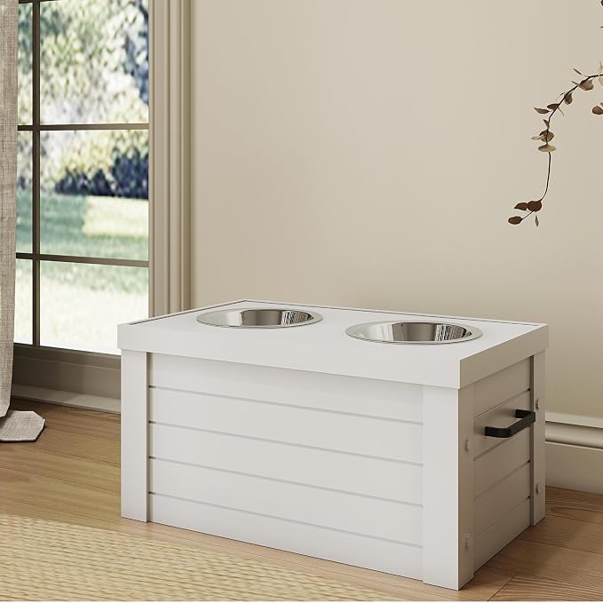 New Age Pet ECOFLEX Medium Piedmont Elevated Dog Feeder in Antique White, Two Bowl Design, Removable Lid Storage, 24 oz Bowls, Space Efficient, for Small to Medium Size Dogs, Easy Clean - Image 5