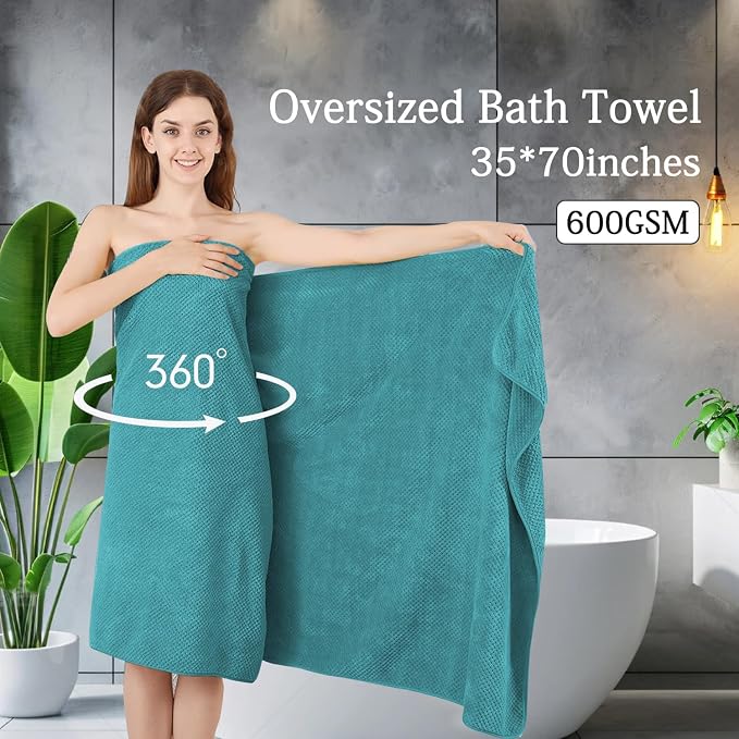 8-Piece Aqua Bath Towels Set,2 Oversized Large Bath Towels Sheet,2 Hand Towels and 4 Washcloths - 600 GSM Soft Luxury Towel Set,Highly Absorbent Quick Dry Towel Collection for Bathroom,Hotel and Spa - Image 2
