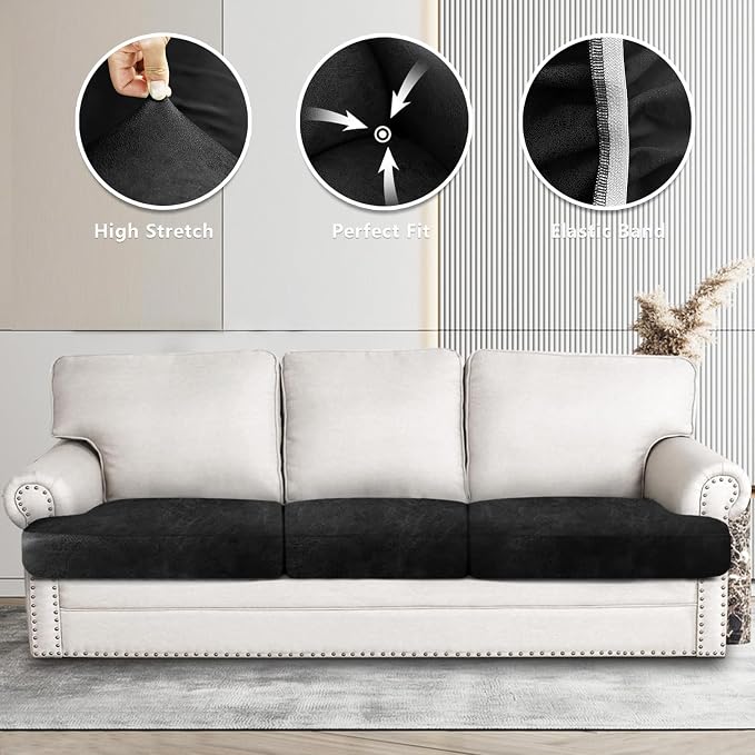 ANARACHON Leather Look Couch Cushion Covers Sofa Seat Slipcovers Sets Couches Furniture Protector for Sectional Armchair Loveseat Pets Kids Stretch Spandex Fabric (3 T-Cushion Sofa, Brown) - Image 6